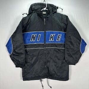 Vintage‎ Nike ACG Jacket Womens Large Black Blue Hooded Full Zip Spell Out 90s